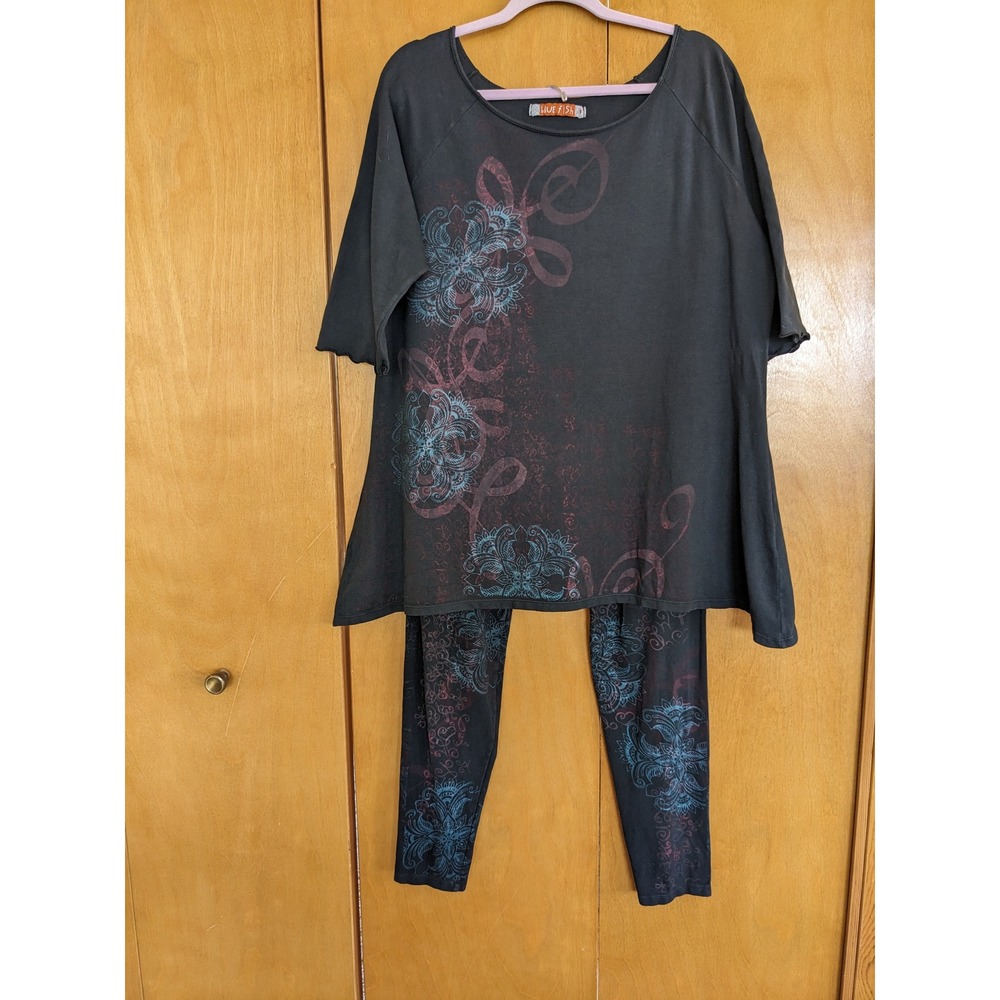 Blue Fish 2pc Tunic & Leggings Set Black Blue Size 0 Organic Cotton Spandex USA